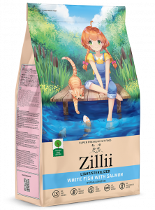 Сухой гипоаллергенный корм ZILLII Light/Sterilized для взрослых стерилизованных кошек с белой рыбой и лососем 10 кг