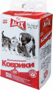 Пеленки для животных Dr. Alex гелевые с липким фиксатором 60*60 15шт 