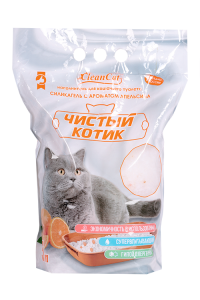 Наполнитель Чистый котик Силикагель апельсин 5л