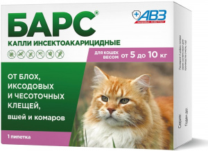 Капли инсект. БАРС д/кошек 5-10кг уп.1пип
