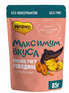 Влажный корм Мнямс для собак мясное рагу из говядины с морковью 85 г