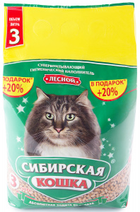 Наполнитель для кошачьего туалета  Сибирская кошка Лесной супервпитывающий гигиенический наполнитель 3л