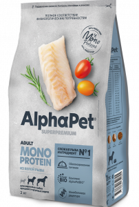 Сухой корм AlphaPet MONOPROTEIN для собак средних и крупных пород с белой рыбой 2кг