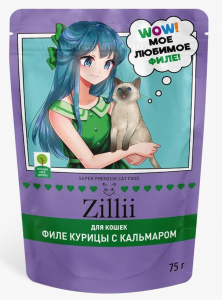 Влажный корм ZILLII  для стерилизованных кошек Курица с кальмаром 75г