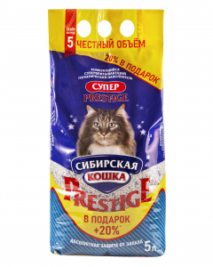 Наполнитель Сибирская Кошка Суперкомкующийся PRESTIGE 5л