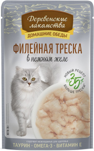 Лакомство д/кошек Деревенские Филейная треска желе 70г